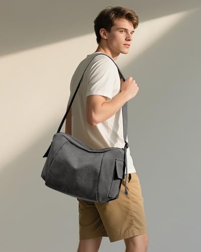 Messenger Bag for Men, Crossbody Bag Aesthetic, Water Resistant Unisex Classic Canvas Shoulder Bag - color: C-black