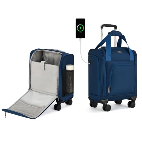 MILADA Underseat Carry On Luggage with Wheels, Airline Approved 16-inch Spinner Small Suitcase, Softside Travel Luggage, Personal Item Overnight Bag, Business Mini Suitcase for Women and Men, Blue - color: Blue