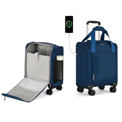 MILADA Underseat Carry On Luggage with Wheels, Airline Approved 16-inch Spinner Small Suitcase, Softside Travel Luggage, Personal Item Overnight Bag, Business Mini Suitcase for Women and Men, Blue - color: Blue