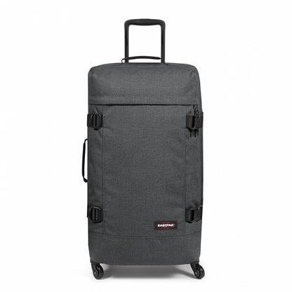 EASTPAK TRANS4 L – 80L Large Checked Luggage Bag, Two Compartments, TSA Lock, 360° Spinner Wheels, and Telescopic Handle, Black Denim - color: Black Denim, size: 80 Liter Checked Bag