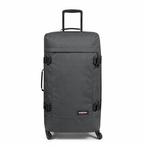 EASTPAK TRANS4 L – 80L Large Checked Luggage Bag, Two Compartments, TSA Lock, 360° Spinner Wheels, and Telescopic Handle, Black Denim - color: Black Denim, size: 80 Liter Checked Bag