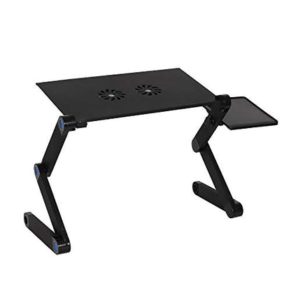 Foldable Aluminum Laptop Desk Adjustable Portable Laptop Table Stand with 2 CPU Cooling Fans and Mouse Pad Ergonomic Lap Desk for Bed and Sofa Up to 17 Inches