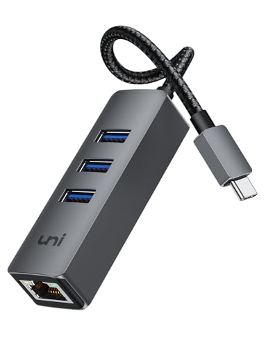 uni USB-C to Ethernet Adapter, USB C HUB Ethernet 1Gbps with USB 3.0 4IN1 | [Thunderbolt 4/3 Compatible], USB C to Network Adapter, for MacBook Pro/Air, iPad Pro, Surface Laptop, Chromebook, etc - color: Grey