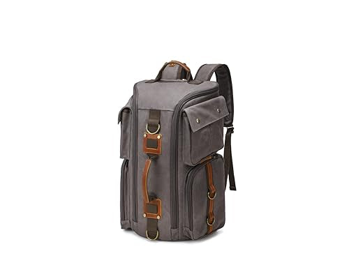 Heavy-Duty Waxed Canvas Backpack for Men, 17 Inch Laptop Rucksack with Genuine Leather, Multi-Pocket Travel Bag for Work, Hiking, and Camping - color: Grey