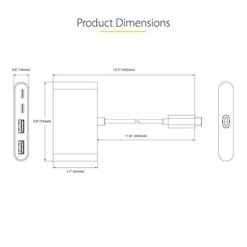 StarTech 4-Port USB-C Hub 5Gbps with 100W PD (5G2A2CPDB-USB-C-HUB) | 2x USB-A, 2x USB-C, 100W PD pass-through, USB Powered, 85W host charging, Portable USB-C splitter, 1ft 30cm cable