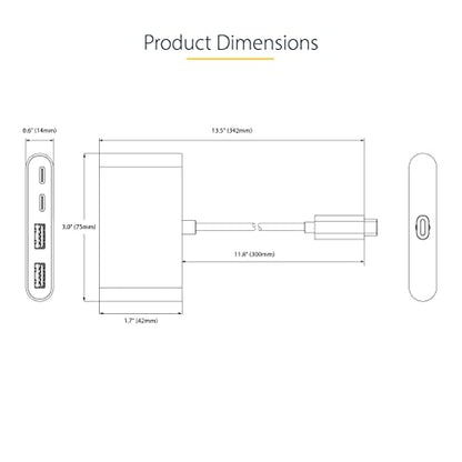 StarTech 4-Port USB-C Hub 5Gbps with 100W PD (5G2A2CPDB-USB-C-HUB) | 2x USB-A, 2x USB-C, 100W PD pass-through, USB Powered, 85W host charging, Portable USB-C splitter, 1ft 30cm cable