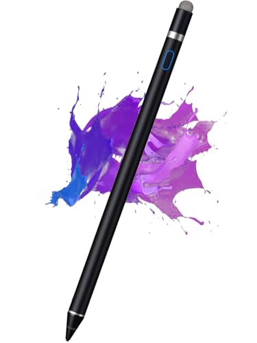 Active Stylus Pen for iPhone/iPad/Android, Kenkor Pencil with Dual Touch Function, Rechargeable Digital Fine Point Pen for Apple iPad Pro/Air/Mini/iPhone/Switch/Phone/Samsung/Tablet Drawing & Writing - color: Black