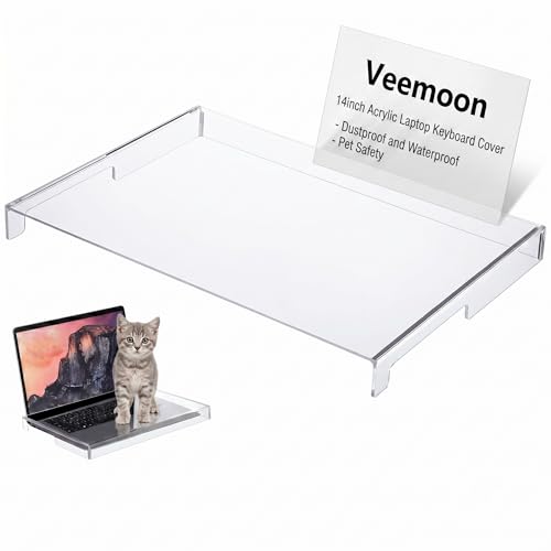 Veemoon 14inch Laptop Keyboard Cover Clear Acrylic Laptop Dust Cover Cat Keyboard Protector Waterproof Computer Case Desktop Protective Accessories for Home School Office (13.8 * 9.8 * 0.6 Inch)