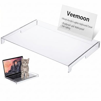 Veemoon 14inch Laptop Keyboard Cover Clear Acrylic Laptop Dust Cover Cat Keyboard Protector Waterproof Computer Case Desktop Protective Accessories for Home School Office (13.8 * 9.8 * 0.6 Inch)