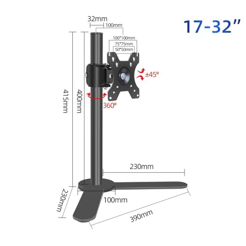 Monitor Stand Single Monitor Desk Stand, Freestanding Steel Monitor Mount with Height Adjustable, Swivel, Tilt, Rotation, Fits 17"-32'' Monitors, Holds up to 17.6lbs Monitor Stand Desk arm