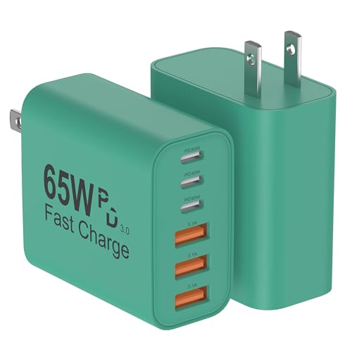 USB C Charger Block, 2-Pack 65W 6-Port USB C Wall Charger iPhone Charger Fast Charging PD Power Adapter+QC Wall Plug Multiport Type C Brick Chargers for iPhone 17 16 15 14 13 12 11 Pro Max XS,Green - color: Green, size: 2packs