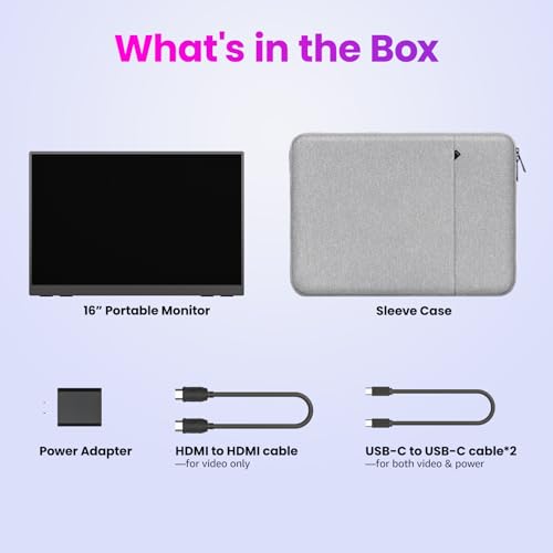 Upperizon Portable Monitor 16 inch 2K QHD 2560X1600 145% sRGB, 144Hz USB-C, 120Hz HDMI, Travel Monitor for Laptop MacBook PC Surface PS5 Xbox, External Display with Kickstand & Speaker VESA Compatible - size: 16 inch