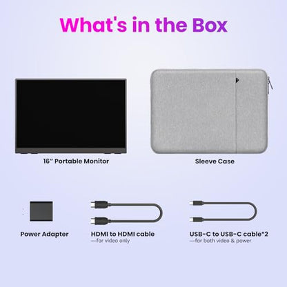 Upperizon Portable Monitor 16 inch 2K QHD 2560X1600 145% sRGB, 144Hz USB-C, 120Hz HDMI, Travel Monitor for Laptop MacBook PC Surface PS5 Xbox, External Display with Kickstand & Speaker VESA Compatible - size: 16 inch