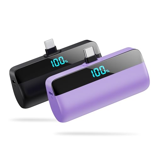 [2-Pack]Mini Portable Charger for iPhone 17/16,Upgraded 5500mAh PD Fast Charging USB C Power Bank,Travel Essentials Battery Pack for iPhone 17/17 Pro Max /Air/16/15 Series Galaxy Android-Black+Purple - color: Black+Purple