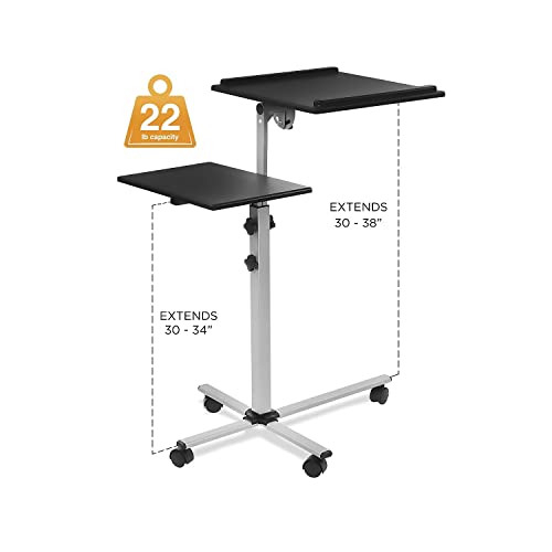 Mount-It! Projector Stand Mobile Projector Cart with Laptop Shelf on Wheels, Heavy Duty Two Shelves Height Adjustable Laptop and Projector Presentation Trolley in Black