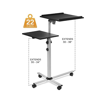 Mount-It! Projector Stand Mobile Projector Cart with Laptop Shelf on Wheels, Heavy Duty Two Shelves Height Adjustable Laptop and Projector Presentation Trolley in Black