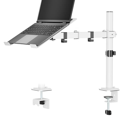 UPGRAVITY White Laptop Desk Mount with Vented Tray for Notebook up to 17 inch, Fully Adjustable Single Laptop Arm Stand Holds up to 17.6 lbs, Clamp on/Grommet Mounting | Fully Adjustable Single Laptop Arm Stand Holds up to 17.6 lbs, Clamp on/Grommet Mount