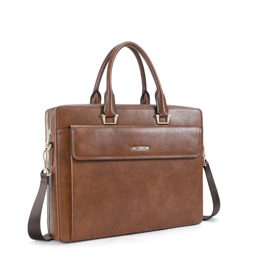 CLUCI Briefcase for Women Oil Wax Leather Business 15.6 Inch Laptop Handbag Vintage Slim Large Shoulder Work Bag | Oil Wax Leather - color: Vintage Brown