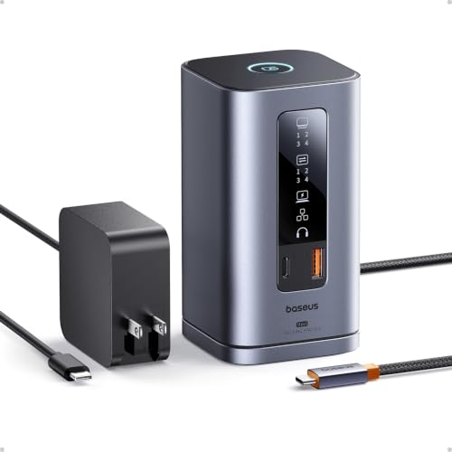 Baseus Spacemate Laptop Docking Station, 11-in-1 USB-C Docking Station for Windows, Triple Display with 4K HDMI & DP, 10Gbps USB-C & USB-A, Ethernet, Audio, 100W PD Charging (Adapter Included)