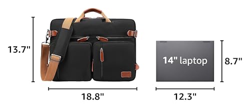CoolBELL Convertible Backpack Messenger Shoulder Bag Laptop Case Handbag Business Briefcase Multi-Functional Travel Rucksack Fits 17.3 Inch Laptop for Men/Women (Black) - color: Black, size: 17.3 Inches
