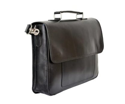 Full Grain Leather Briefcase for Men, Handcrafted Laptop Bag with Multiple Compartments,Fits 15.6 Inch Laptop - color: Black