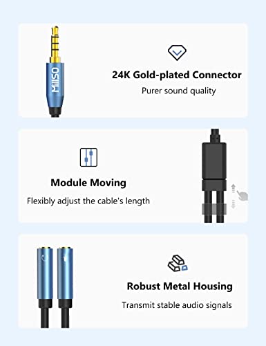 MillSO 3.5mm Headphone Splitter Adapter CTIA Audio Splitter (2 TRS Female to 1 TRRS Male) Compatible for Xbox One, PS4, Smartphone, Laptop to a Double Plugs Gaming Headset Adapter - 30cm/12inch - color: Sapphire Blue
