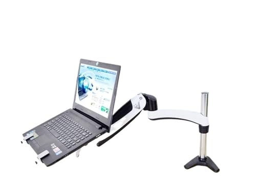 GST112T-LP20 Full Motion Aluminum Strong Gas Spring Dual Arm Laptop Desktop Mount Swivel Stand Grommet Hole Clamp Notebook Tray - color: Clamp base