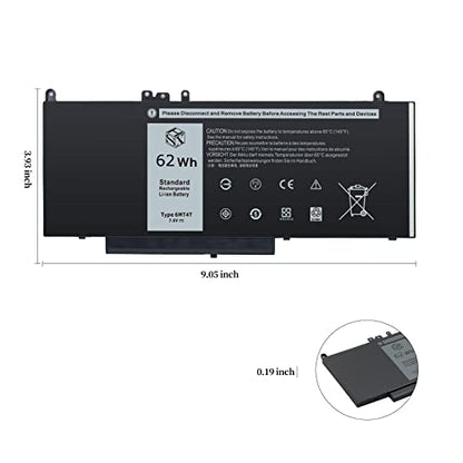 62Wh 6MT4T 7V69Y Laptop Battery for Dell Latitude 14 5470 E5470 15 5570 | TXF9M 79VRK 07V69Y 0HK6DV 079VRK 0TXF9M for E5570 Notebook 15.6 inch Precision 15 3510 Series M3510 0C1P4 451-BBUN 451-BBTW - size: 11.81*4.25*1.85 inch 6MT4T