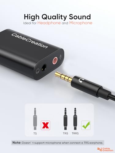 CableCreation USB Audio Adapter External Sound Card with 3.5mm Jack and Mic | USB A Adapter With Microphone Audio compatible with Windows, Mac, macOS, Linux, PS4, PS5, Plug and Play, Aluminum Black - color: Black USB 2.0, size: 1-Pack