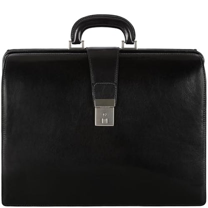 Time Resistance Leather Lawyer Briefcase - Italian Handmade Laptop Briefcase for Men and Women - Attache Case - Doctor Bag - color: Black