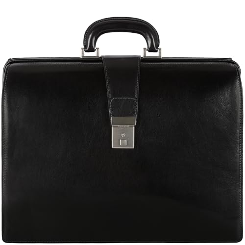 Time Resistance Leather Lawyer Briefcase - Italian Handmade Laptop Briefcase for Men and Women - Attache Case - Doctor Bag - color: Black