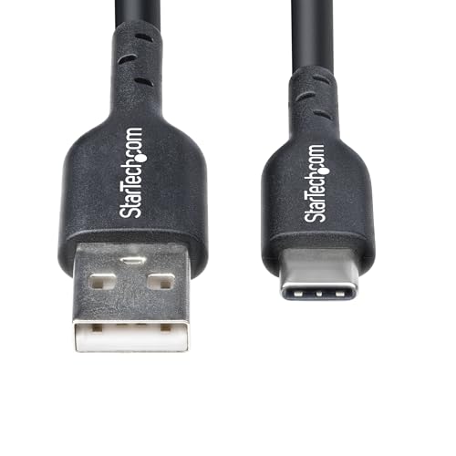 StarTech 15ft/4.5m USB-A to USB-C Charging Cable, 3A, Black (USB2AC15FBKE) | USB 2.0 480Mbps, TPE jacket, Black, Male to Male, Aluminum braided shield, 15W, Charge and Sync - color: Black, size: 15 ft, style: 1-Pack