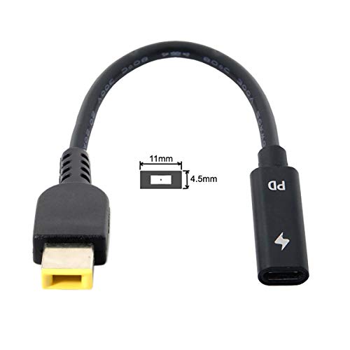 cablecc Type C USB-C to Rectangle 11.0x4.5mm Power Plug PD Emulator Trigger Charge Cable for ThinkPad X1 Carbon - color: Black Retangle Jack