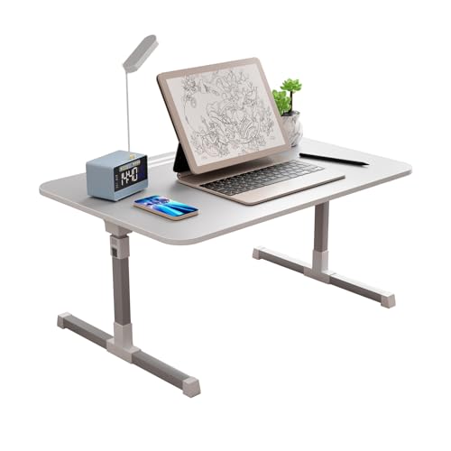 Laptop Bed Tray Table, Adjustable Laptop Bed Stand Lap Desk with LED Light Portable Standing Table with Foldable Legs for Kids Adult USB Charging Folding Lap Tablet Table for Sofa Couch Grey