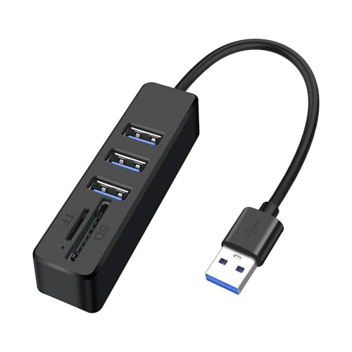 XMSJSIY USB Hub Splitter 5 in 1 USB A Multiport Adapter with 3 USB Type-A | Ports SD/TF Memory Card Reader USB 2.0 Docking Station USB A to USB A Data Ports Adapter Compatible with Smartphones Laptops