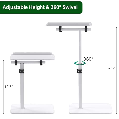 Adjustable Bamboo C-Shaped Side Table with 360° Swivel Top | Height-adjustable Bamboo Side Table Swivels 360° Beside a Couch, Bed or Chair for Working, Eating, Reading and Daily Use. - color: White