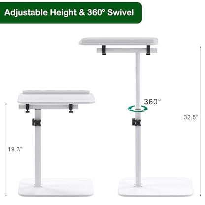 Adjustable Bamboo C-Shaped Side Table with 360° Swivel Top | Height-adjustable Bamboo Side Table Swivels 360° Beside a Couch, Bed or Chair for Working, Eating, Reading and Daily Use. - color: White