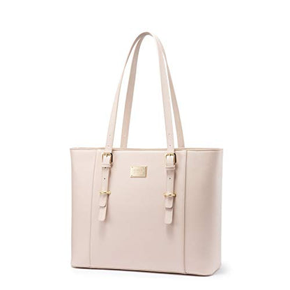 LOVEVOOK Laptop Bag for Women, Structured Leather Computer Bag, Professional Work Tote Purse, Teacher/Attorney's Choice, Light-Pink - color: Light-pink