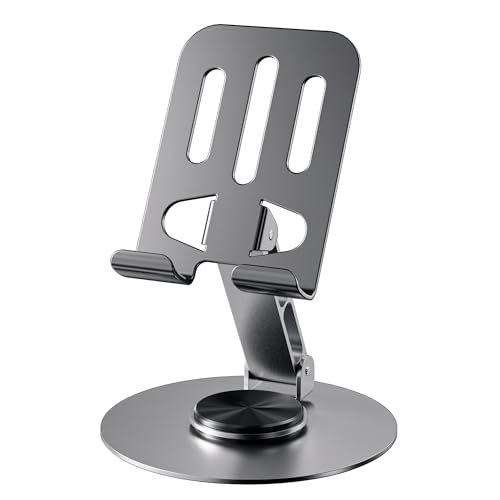 360° Rotating Metal Phone Stand, Foldable Adjustable Desktop Holder, Stable Universal Mount for All Smartphones & Tablets, Ideal Office/Home Desk Accessory(Gray) - color: Gray