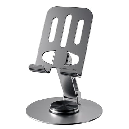 360° Rotating Metal Phone Stand, Foldable Adjustable Desktop Holder, Stable Universal Mount for All Smartphones & Tablets, Ideal Office/Home Desk Accessory(Gray) - color: Gray