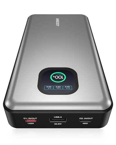 140W Power Bank, 25000mAh Laptop Portable Charger with Smart Digital Display, PD3.1 Fast Charging Battery Pack for MacBook Dell XPS iPad Tablet Steam Deck iPhone 16/15 Series Samsung Switch, Silver - color: Silver
