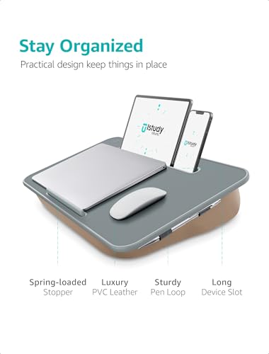 Istudyniture Lap Desk | Portable Laptop Desk & Stand – Fits Up to 17 inch – Washable Cushion, Built-in Phone Holder – for Bed, Couch, Sofa, Floor – Writing, Reading, Home Office – Large, Coffee - color: Coffee