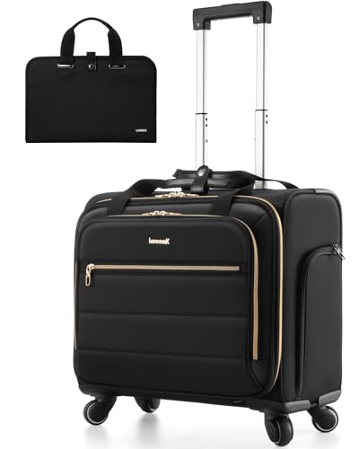 LUGGEX Rolling Laptop Bag with Wheels, 17.3" Soft Sided Laptop Rolling Briefcase with 4 Spinner Wheels - Lightweight Carry On for Business Travel Overnight (UX-Core, Black, 18 Inch)
