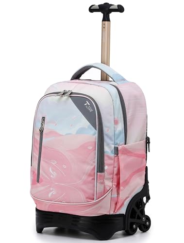 NEW TILAMI 18-Inch Rolling Backpack 6-Wheel for Kids School Travel | 6-Wheel Stair-Climbing Girls Boys Carry-on Suitcase Water-Resistant Adjustable Trolley Handle Wheels School Travel Camping - color: Pink Sunset
