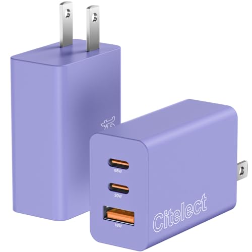 65W USB C Charger Block, 3Port Super Fast Charging Adapter for Samsung S26 | GaN Type-C Charging Block PD/QC 3.0 for Samsung S26/S25/S24, MacBook Pro/Air,iPad,iPhone 17/16-2Port USBC+1Port USB A -Purple - color: Purple, size: 2Pack