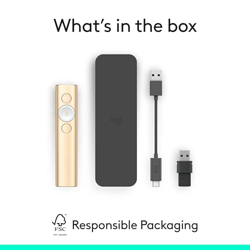 Logitech Spotlight Presentation Remote Universal Wireless - Gold | Universal connection, laser pointer, advanced digital highlighting, Bluetooth, 30 m range, quick charging - color: Gold