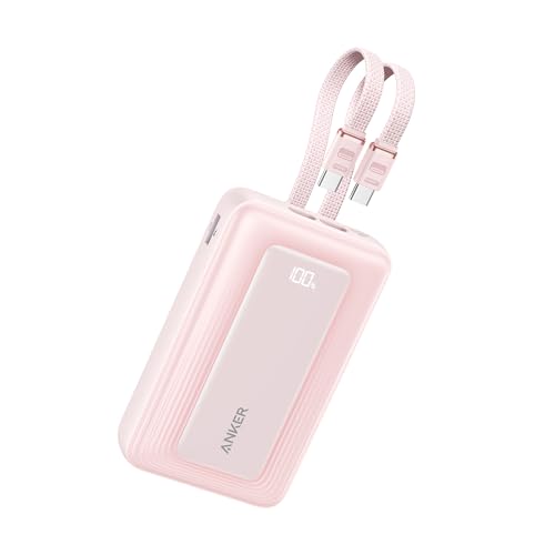 Anker Power Bank,20,000mAh 45W Portable Charger,Dual Built-in USB-C Cables | Compact 10,000mAh Wireless Portable Charger with 30W Max Fast Charging, Skin-Friendly and Durable for AirPods and More - color: Pink, size: Built-in C cable*2