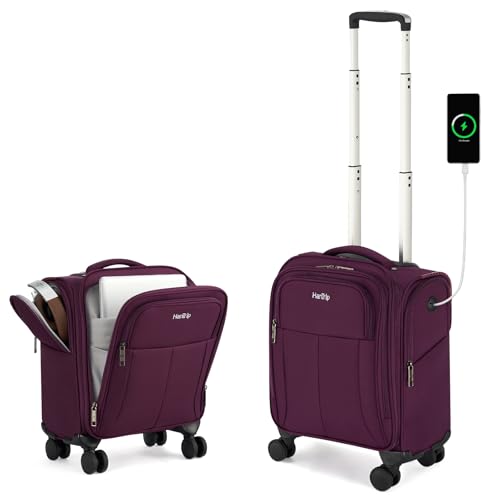 HanTrip 16 Inch Underseat Carry On Luggage with Wheels Softside Small Suitcases Personal Item Bag with Pocket Travel Luggage for Men Women Business Overnight Bag(Purple) - color: Purple