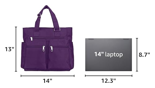 VOLGANIK ROCK Canvas Tote Bag Waterproof Nylon Multi Pocket Shoulder Bags Laptop Work Bag Teacher Purse Handbag for Women Men - color: Purple-new