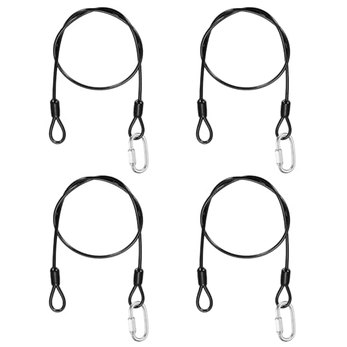 PATIKIL Security Cable Lock (1/8" Dia 1.6ft, Black)(4 Set) Vinyl Coated 304 Stainless Steel Double Loop Flexible Wire Rope Safety Cable with Quick Links Locking Connectors - color: Black, size: 1.6ft x 1/8"